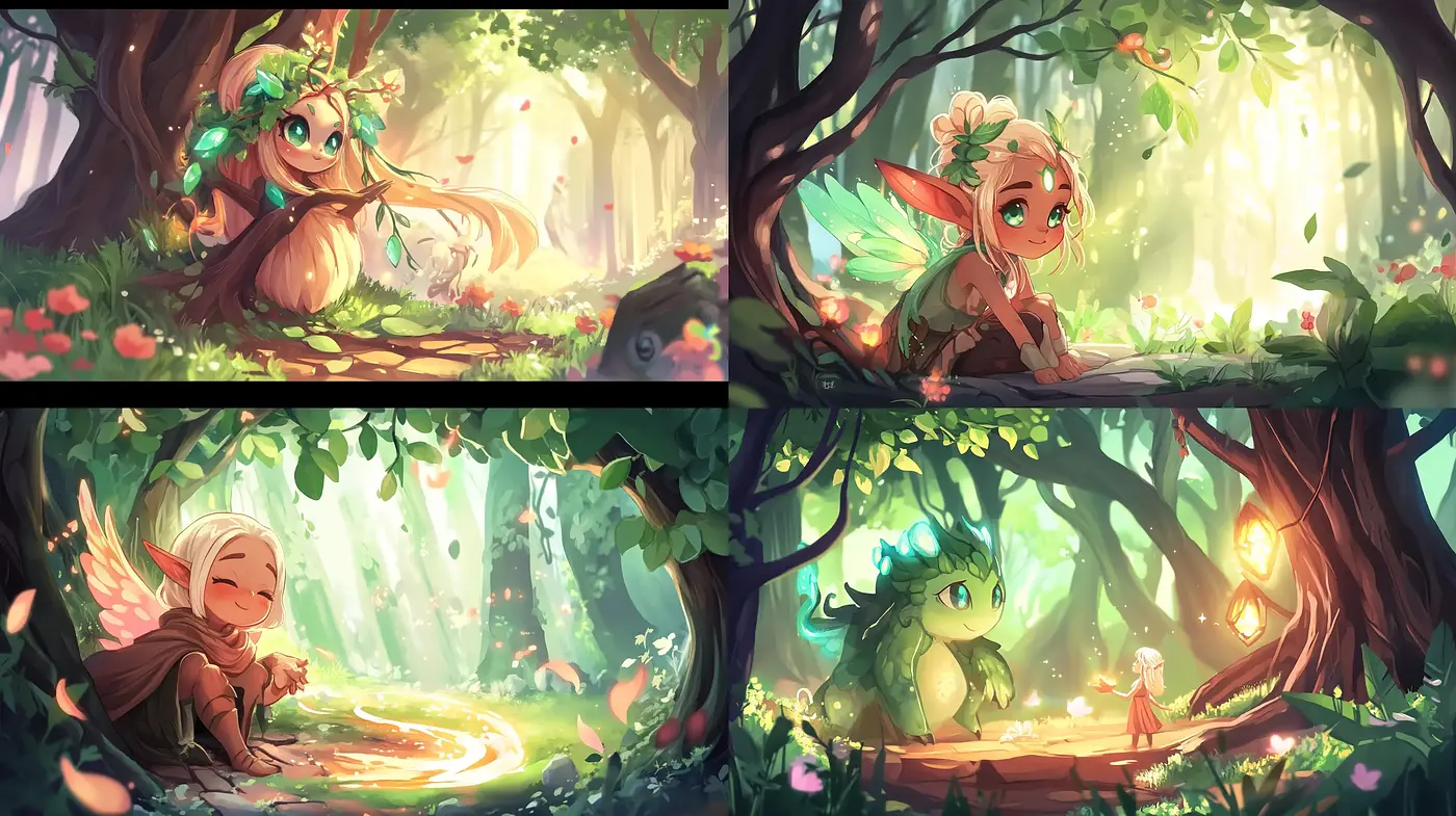 Enchanted Grove: A Whimsical Digital Illustration Series - Midjourney sref style