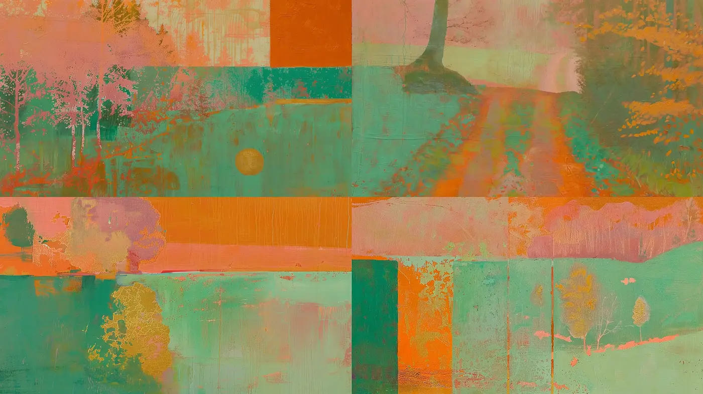 Abstract Autumnal Fusion in Textured Pastel - Midjourney sref style