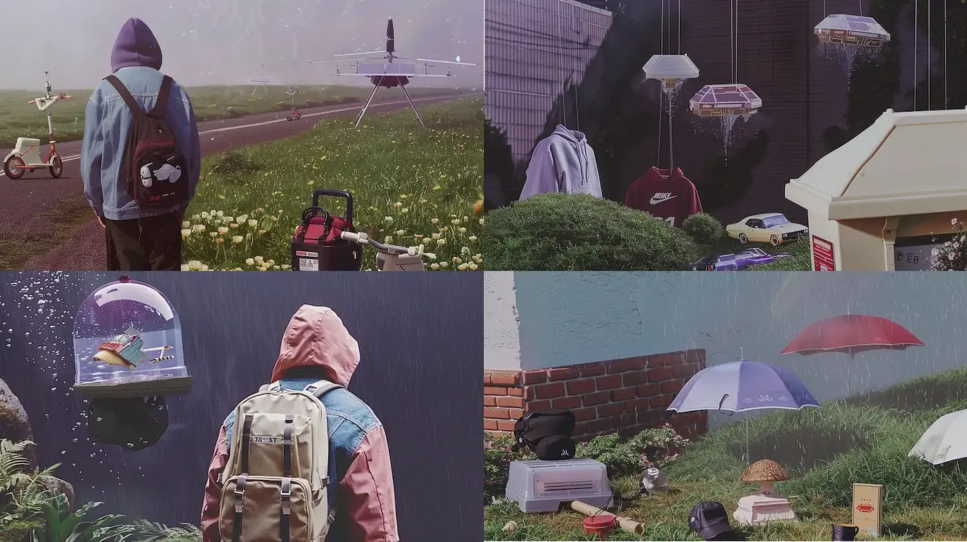Surreal Nostalgia with Playful Environmental Commentary - Midjourney sref style
