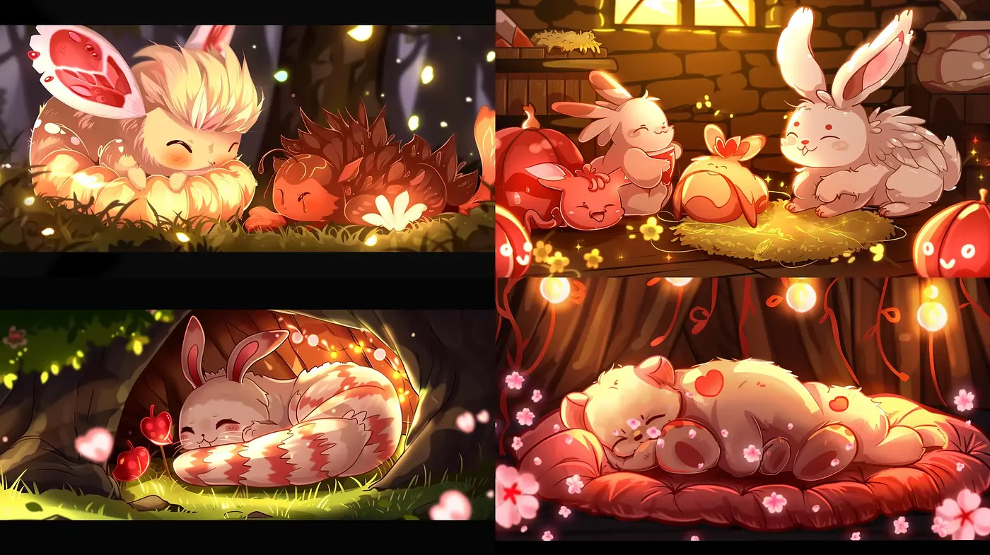 Enchanted Twilight - Warmth and Whimsy in Digitally Painted Fauna Scenes - Midjourney sref style