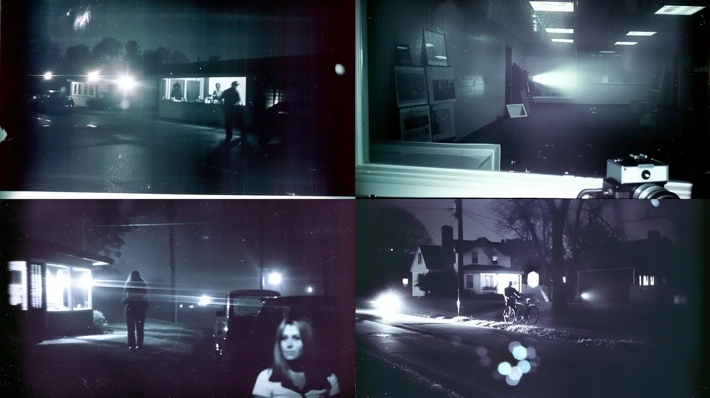 Nocturnal Hues of Cinematic Suspense: An Homage to Classic Film Noir - Midjourney sref style