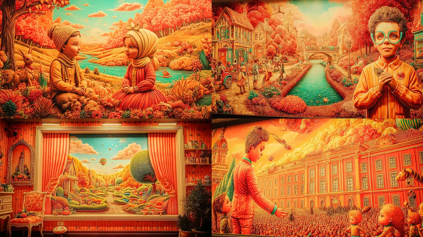 Vibrant autumnal fantasy with whimsical storytelling elements - Midjourney sref style