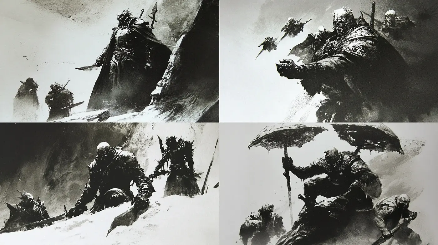 Monochromatic Brushwork Harmony - Midjourney sref style