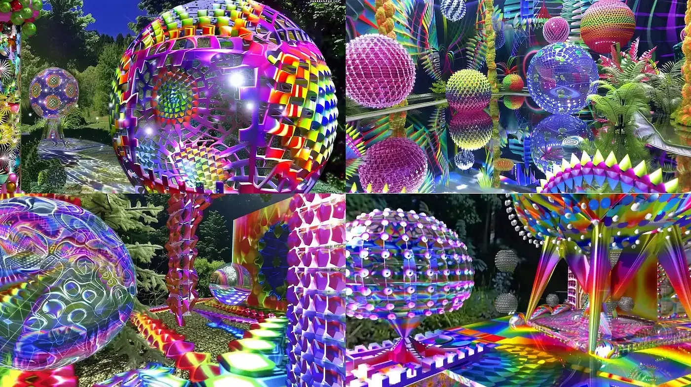 Vibrant and Surreal Geometric Wonderland with Organic Elements - Midjourney sref style