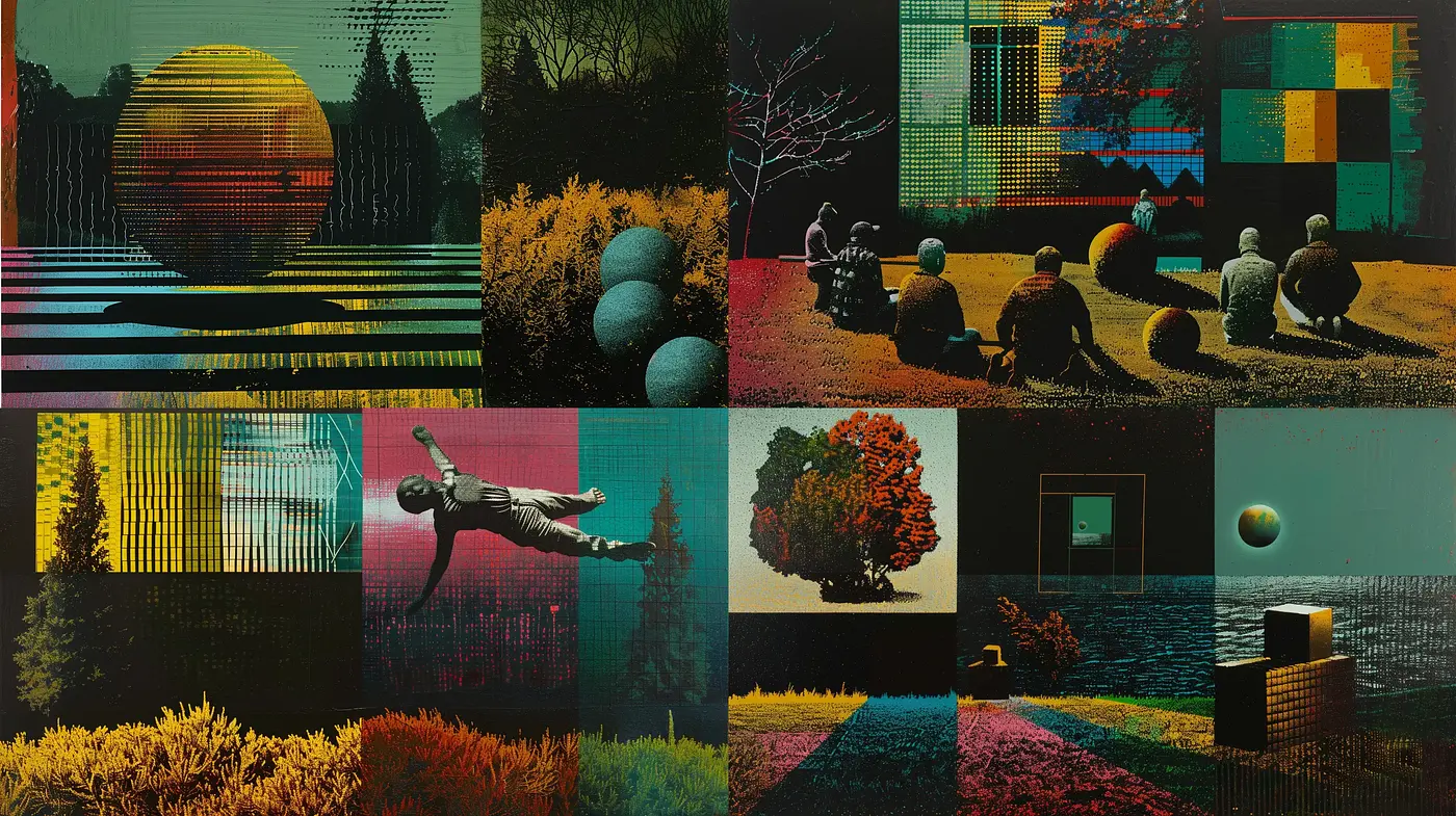 Chromatic Synthesis of Retrofuturism and Digital Glitch - Midjourney sref style