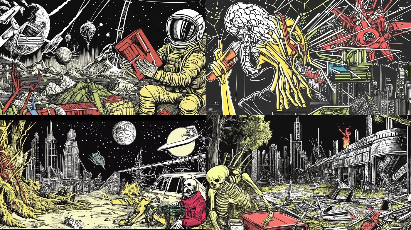 Vivid Cosmic Apocalypse in Graphic Novel Illustration Style - Midjourney sref style