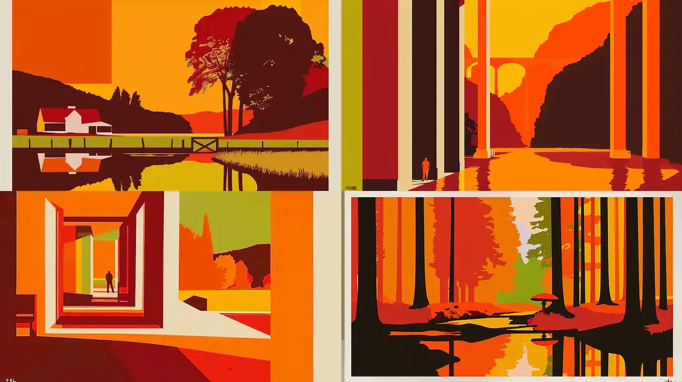 Vibrant Geometric Landscapes with a Retro Aesthetic - Midjourney sref style