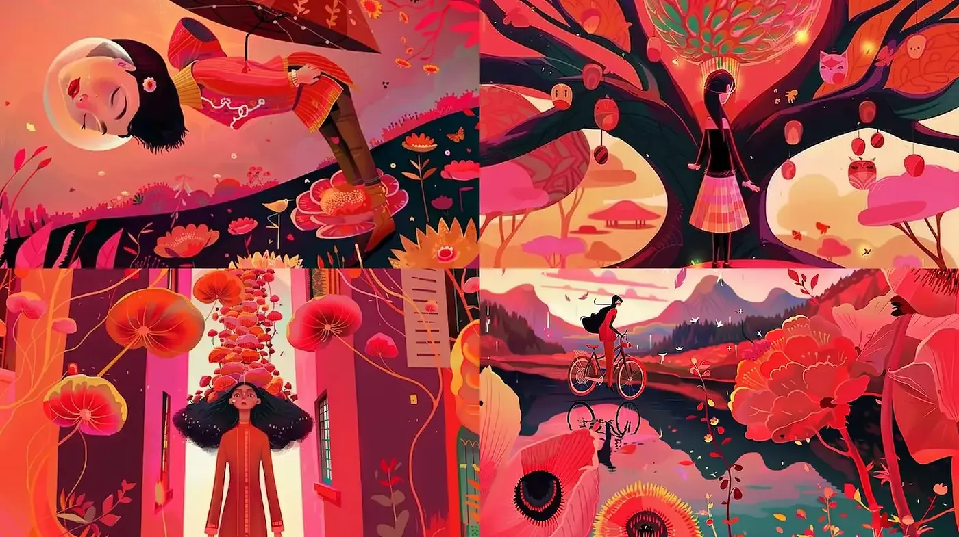 Vibrant and Dreamy Illustrative Style with Whimsical Elements - Midjourney sref style
