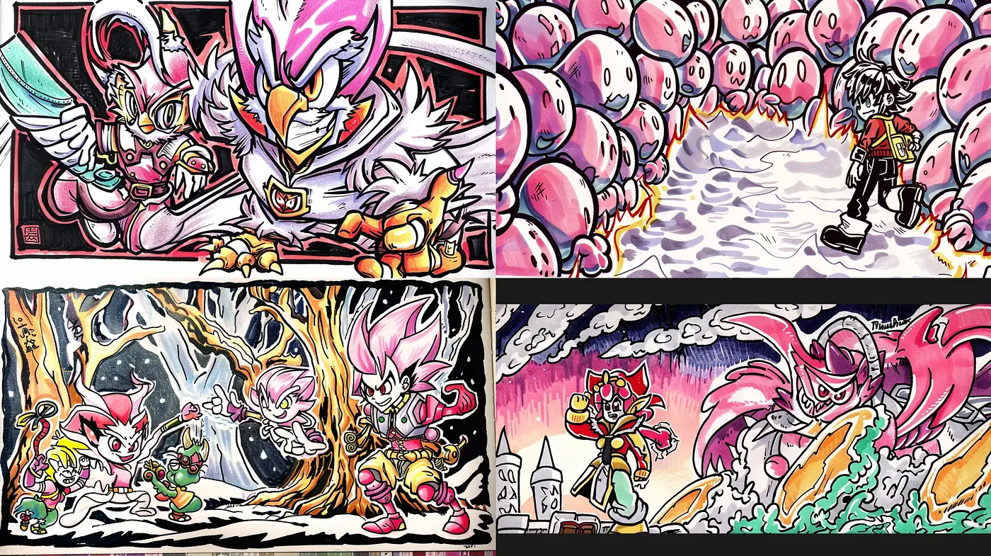 Dynamic Comic Extravaganza: A Fusion of Vivid Characters and Expressive Inkwork - Midjourney sref style