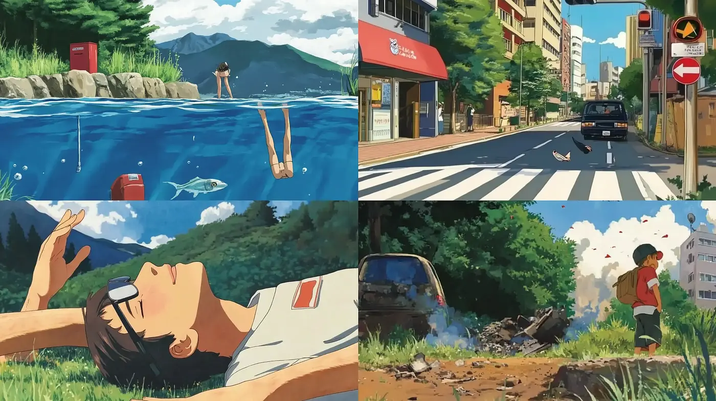 Serene Anime-Inspired Vistas with a Nostalgic Palette - Midjourney sref style