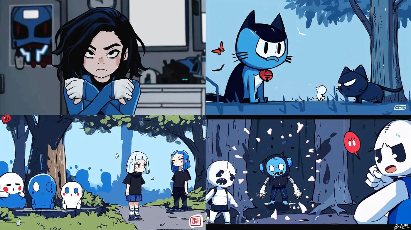 Consistent Comic Book Escapism with a Moody and Playful Undertone - Midjourney sref style