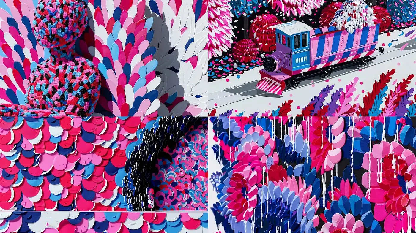 Vibrant and Textured Floral Fantasy with Playful Surrealism - Midjourney sref style