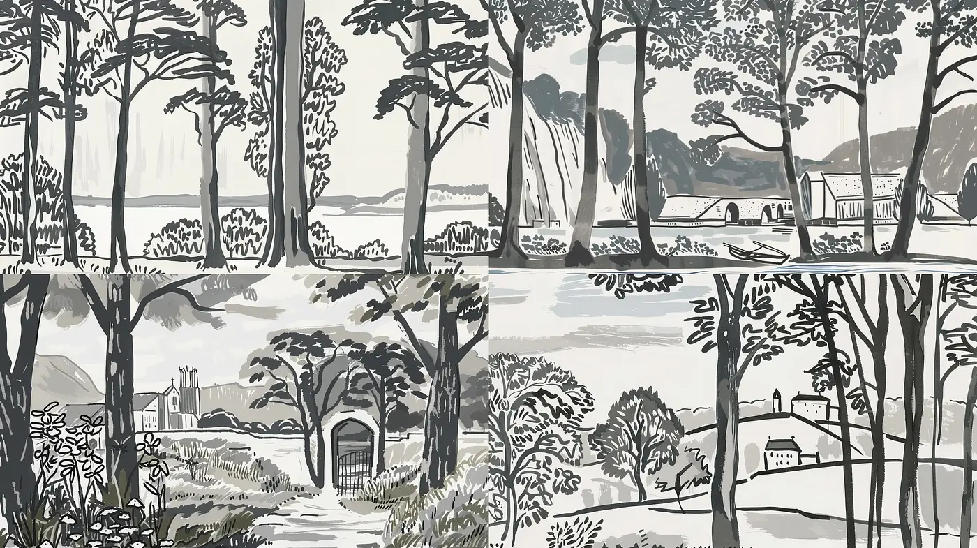 Ethereal Monochromatic Landscapes with a Graphic Novel Essence - Midjourney sref style