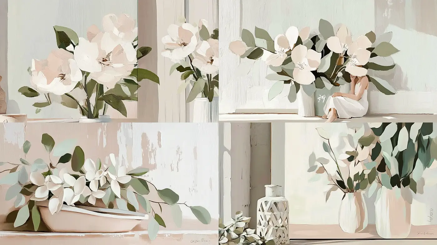 Serene Pastel Botanics in Modern Impressionistic Style - Midjourney sref style