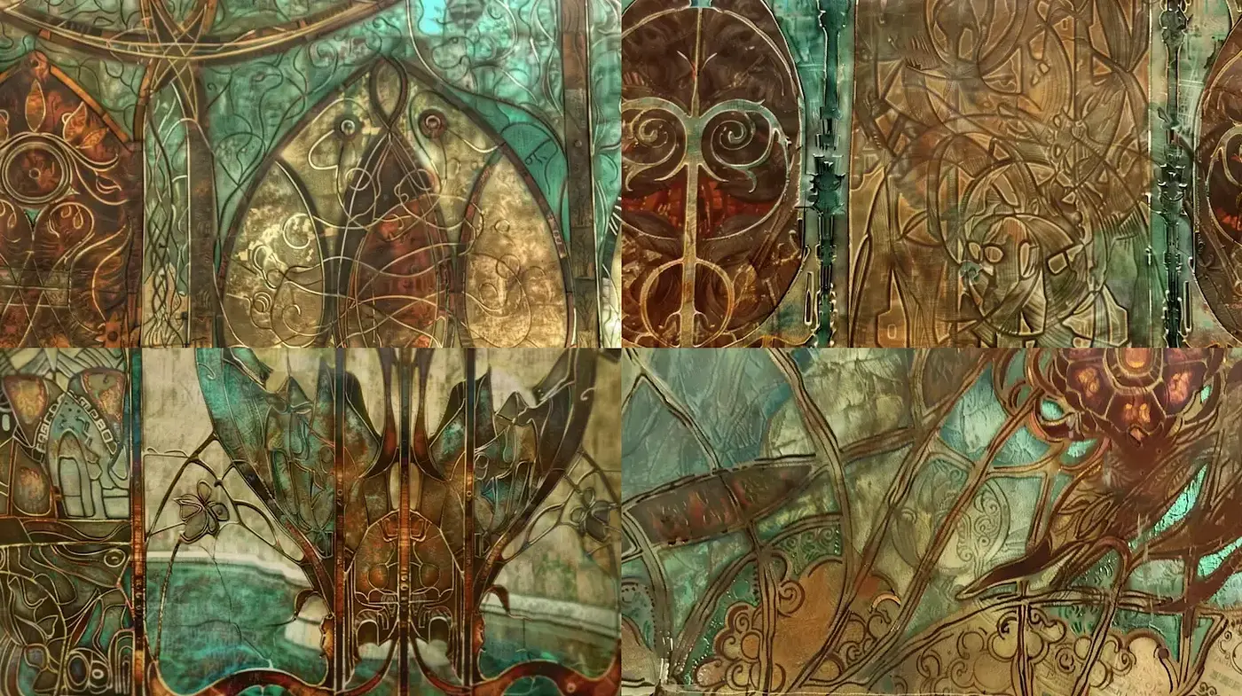 Intricate Art Nouveau Motifs with a Rich Textural Depth - Midjourney sref style