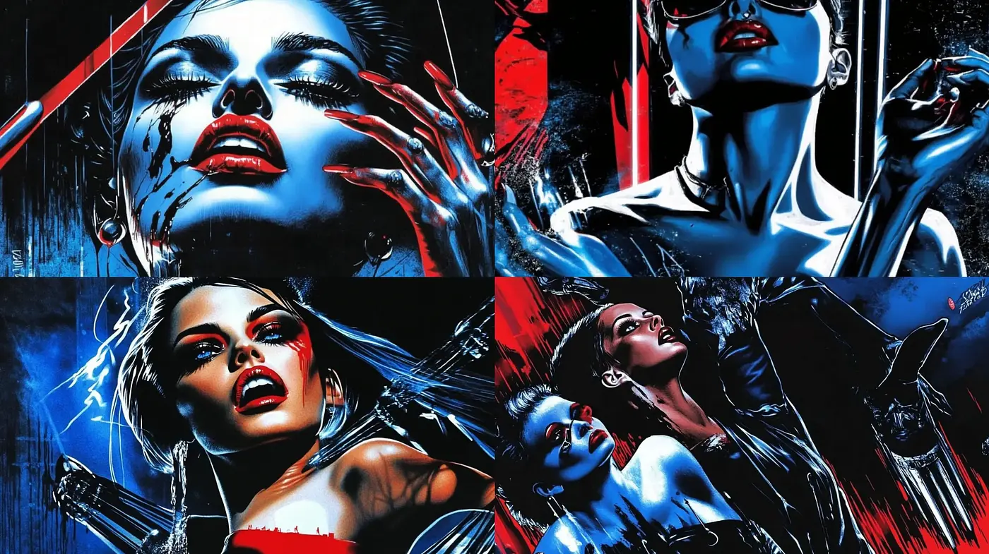 Stylized Comic Book Drama with Intense Contrasting Neon Hues - Midjourney sref style