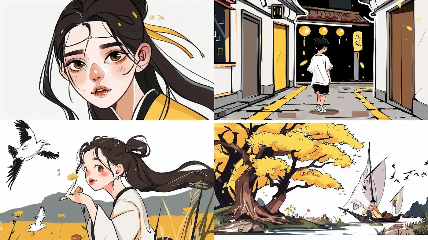 Serene and Whimsical Illustrative Style with Nature Influences - Midjourney sref style