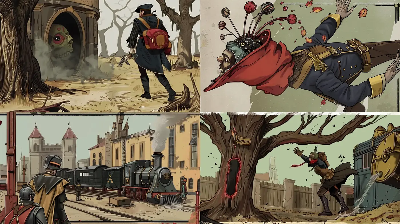 Sepia-Toned Steampunk Narrative Vignettes - Midjourney sref style