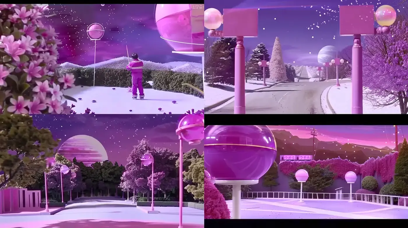 Surreal pastel landscape with whimsical elements - Midjourney sref style